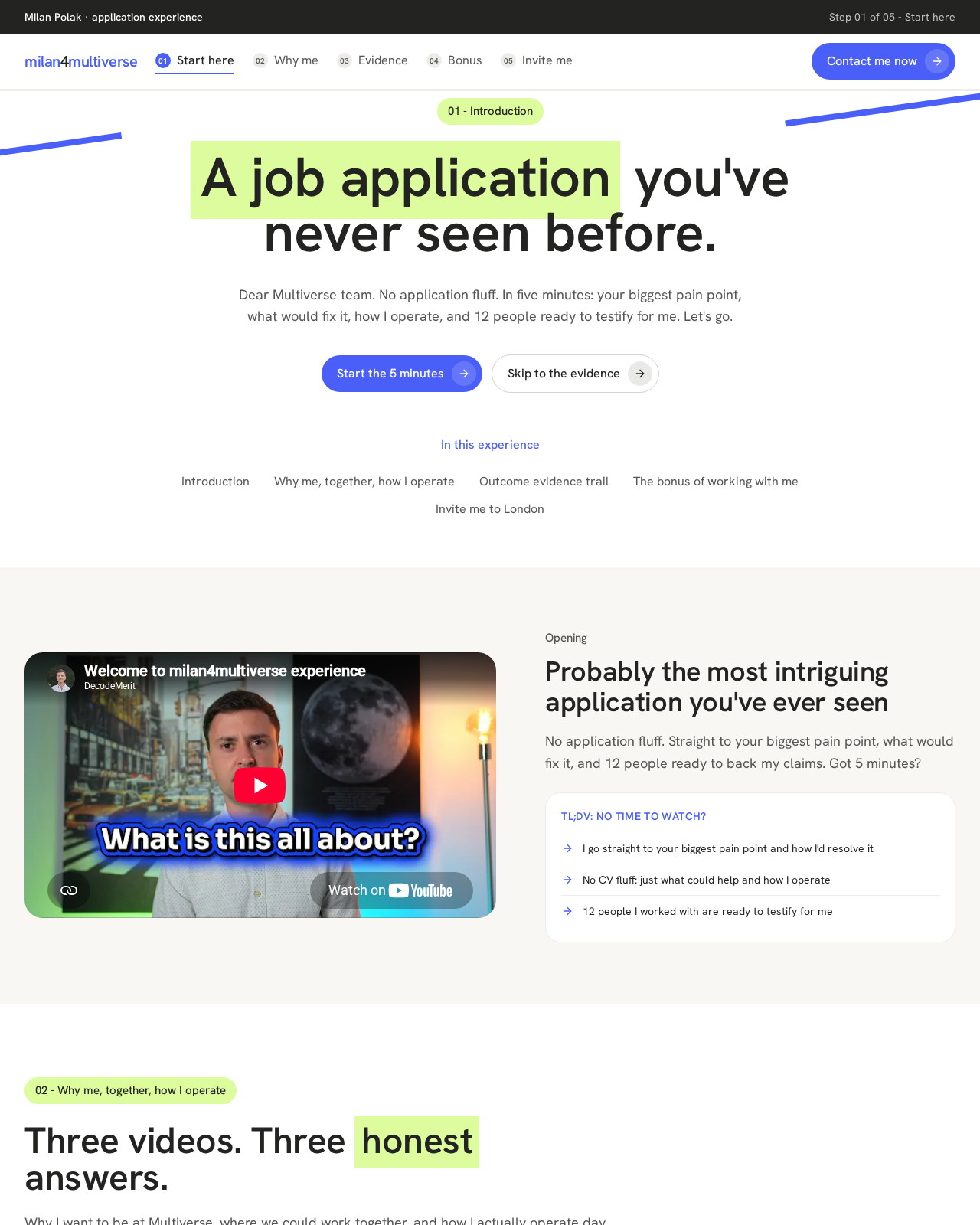 Screenshot of the milan4multiverse.io job application landing page built with Lovable